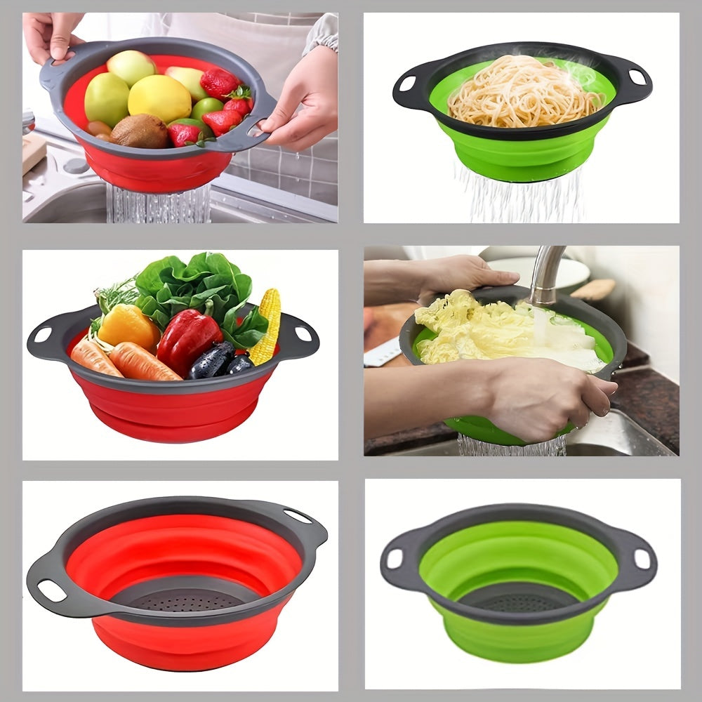 1/2pcs Silicone Collapsible Colander Set - 2 Round Strainers for Draining Pasta, Spaghetti, Salad, Vegetables and Fruits - Large and Small Sizes - Sink Strainers for Kitchen - Useful Kitchen Gadget