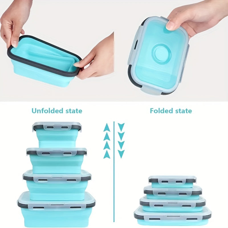 1/4pcs Collapsible Silicone Food Storage Container Stackable, Space Saving, Microwaveable, Freezer, Dishwasher Safe, BPA Free, Foldable Leftover Or Meal Prep Lunch Box Containers, Kitchen Accessories