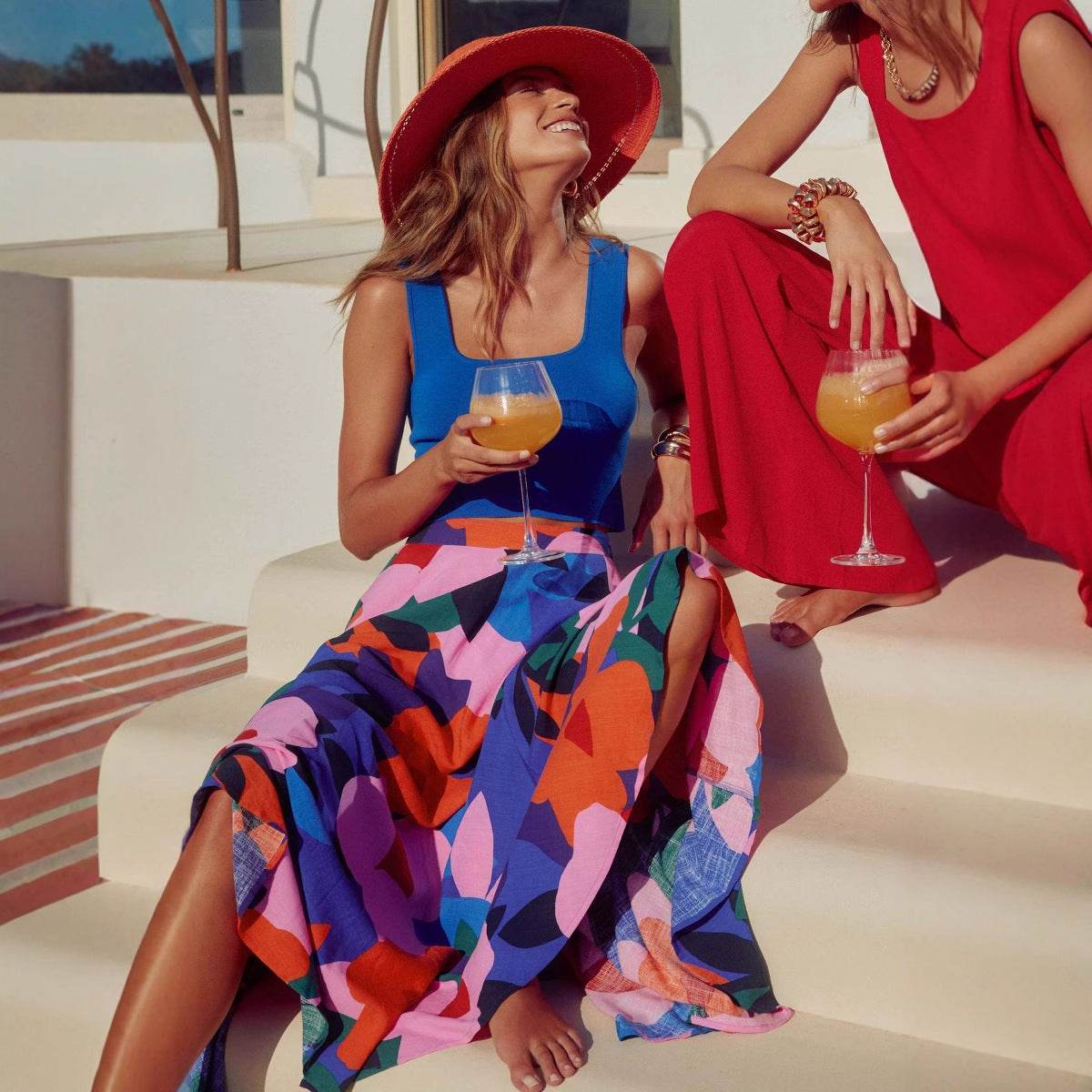 Elegant Fashion Vintage floral Bohemian Pleated Maxi Skirt