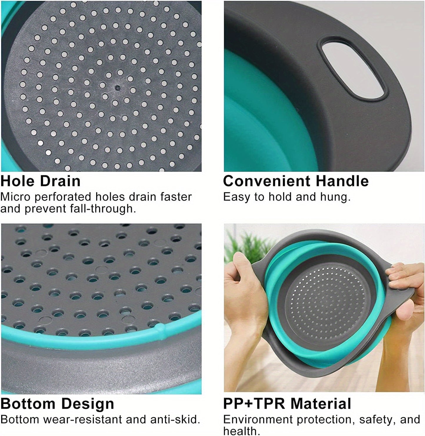 1/2pcs Silicone Collapsible Colander Set - 2 Round Strainers for Draining Pasta, Spaghetti, Salad, Vegetables and Fruits - Large and Small Sizes - Sink Strainers for Kitchen - Useful Kitchen Gadget