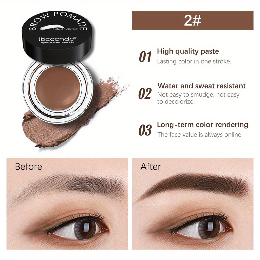 Waterproof and Sweatproof Eyebrow Cream Set with Brush and Sponge Stick - Black and Brown Colors - Lazy Print Eyebrow Stamp Powder - Eyebrow Stencil Included