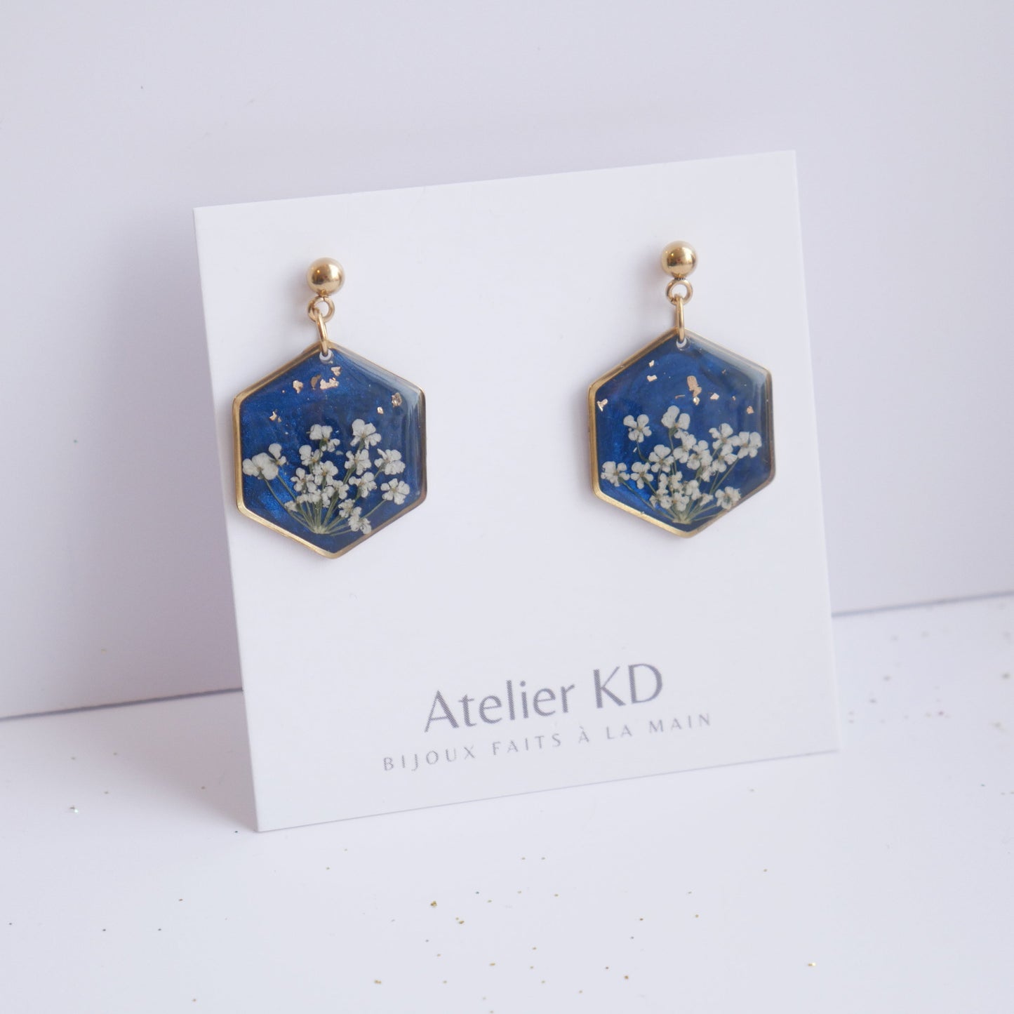 Boucles d'oreilles Céleste - fleurs de carottes- hexa 20mm