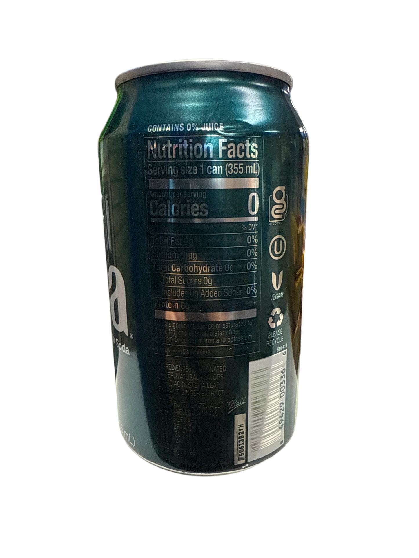 Zevia Zero Sugar Ginger Ale Flavoured Soda 355ML - Canadian Edition