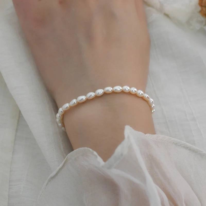 Natural Freshwater White Rice Pearl Bracelet-2