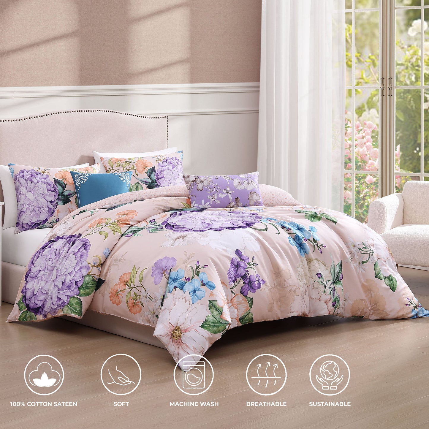 Bebejan Bright Bouquet 5 Piece Reversible Comforter Set-1