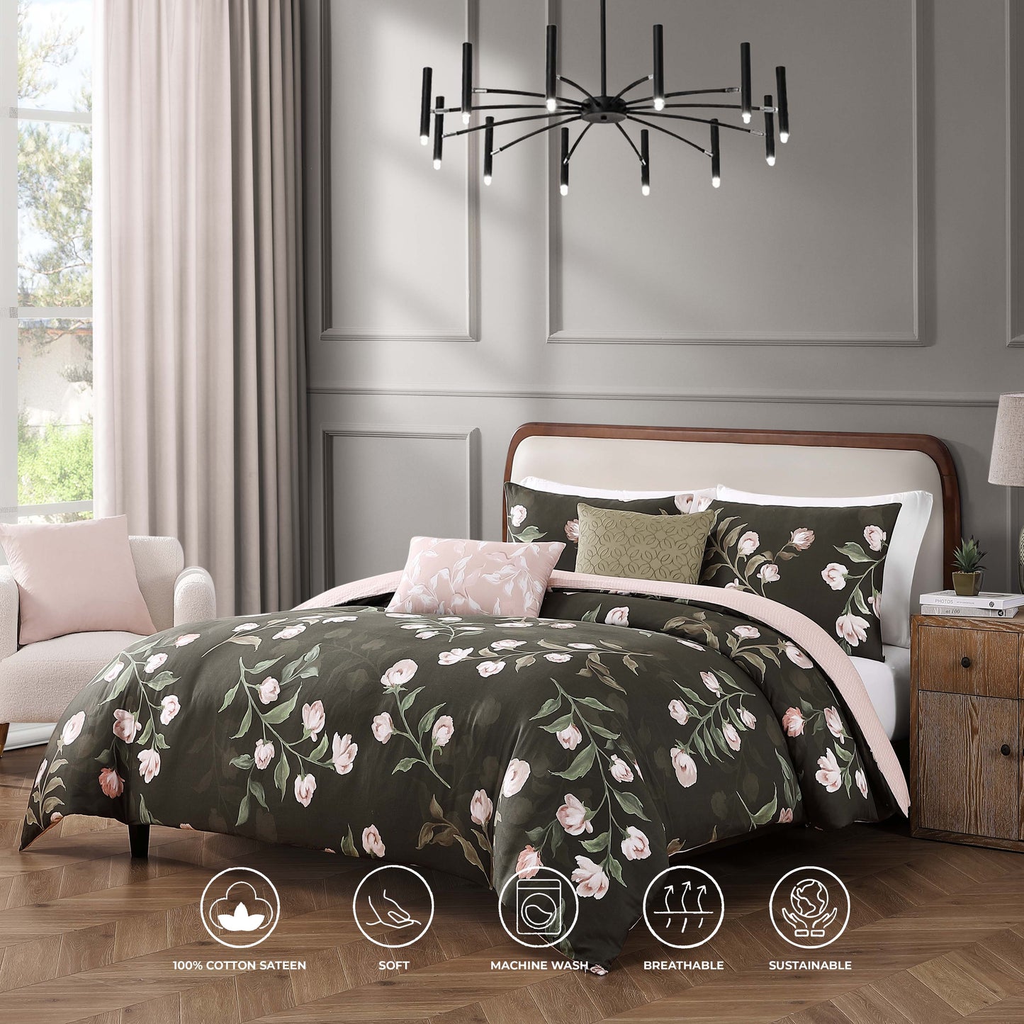 Bebejan Jasmine Flowers 5 Piece Reversible Comforter Set-2