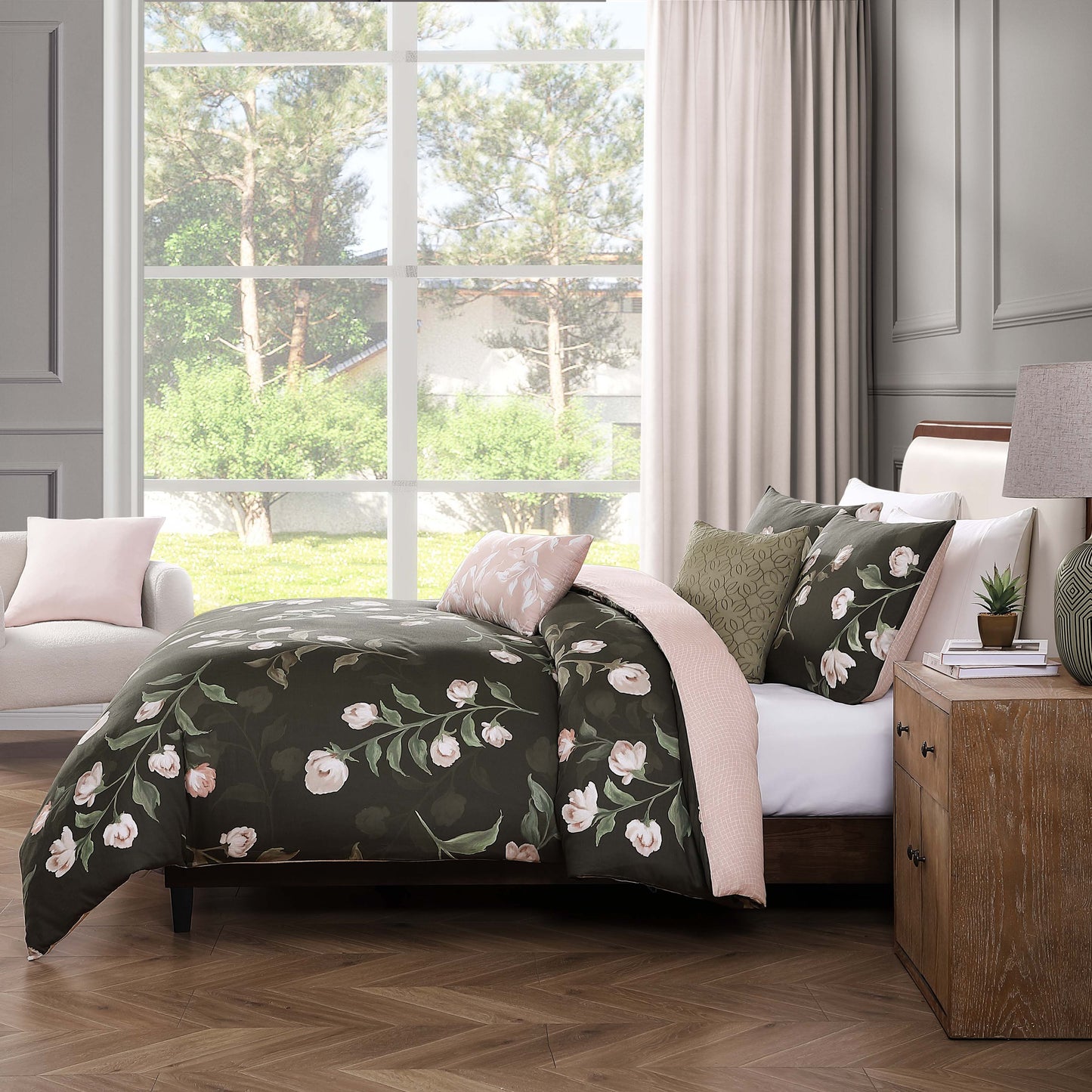 Bebejan Jasmine Flowers 5 Piece Reversible Comforter Set-3