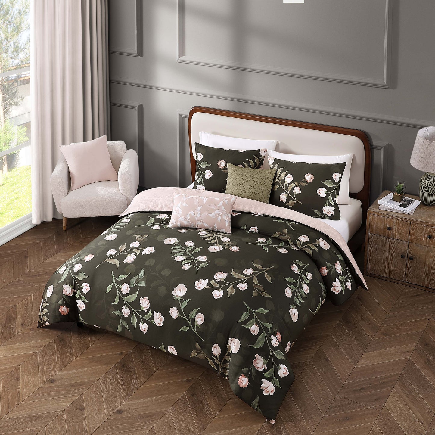 Bebejan Jasmine Flowers 5 Piece Reversible Comforter Set-4