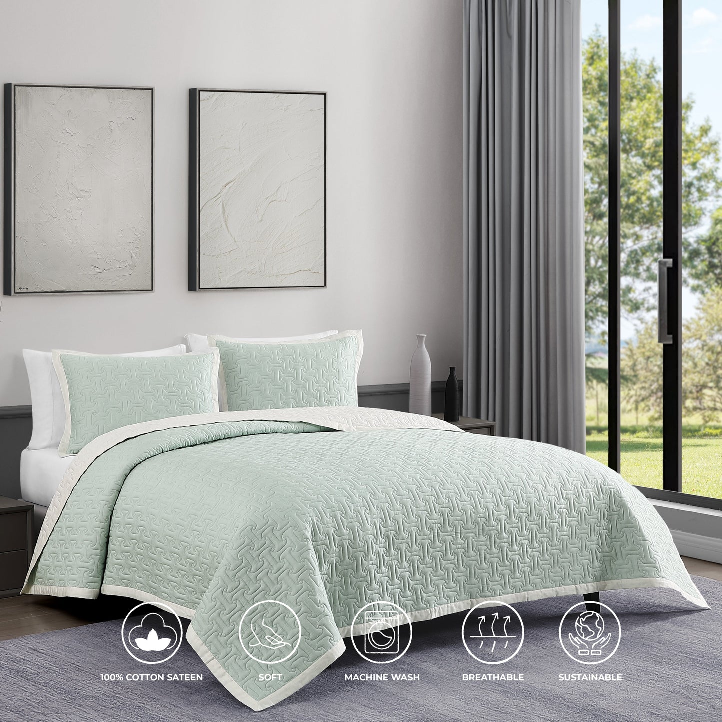 Bebejan 3 Piece Textured Quilted Coverlet Set-1