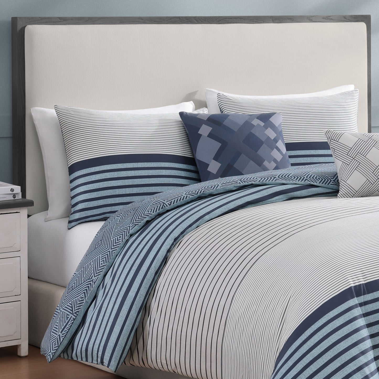 Bebejan Blue Geo Lines 5 Piece Reversible Comforter Set-4