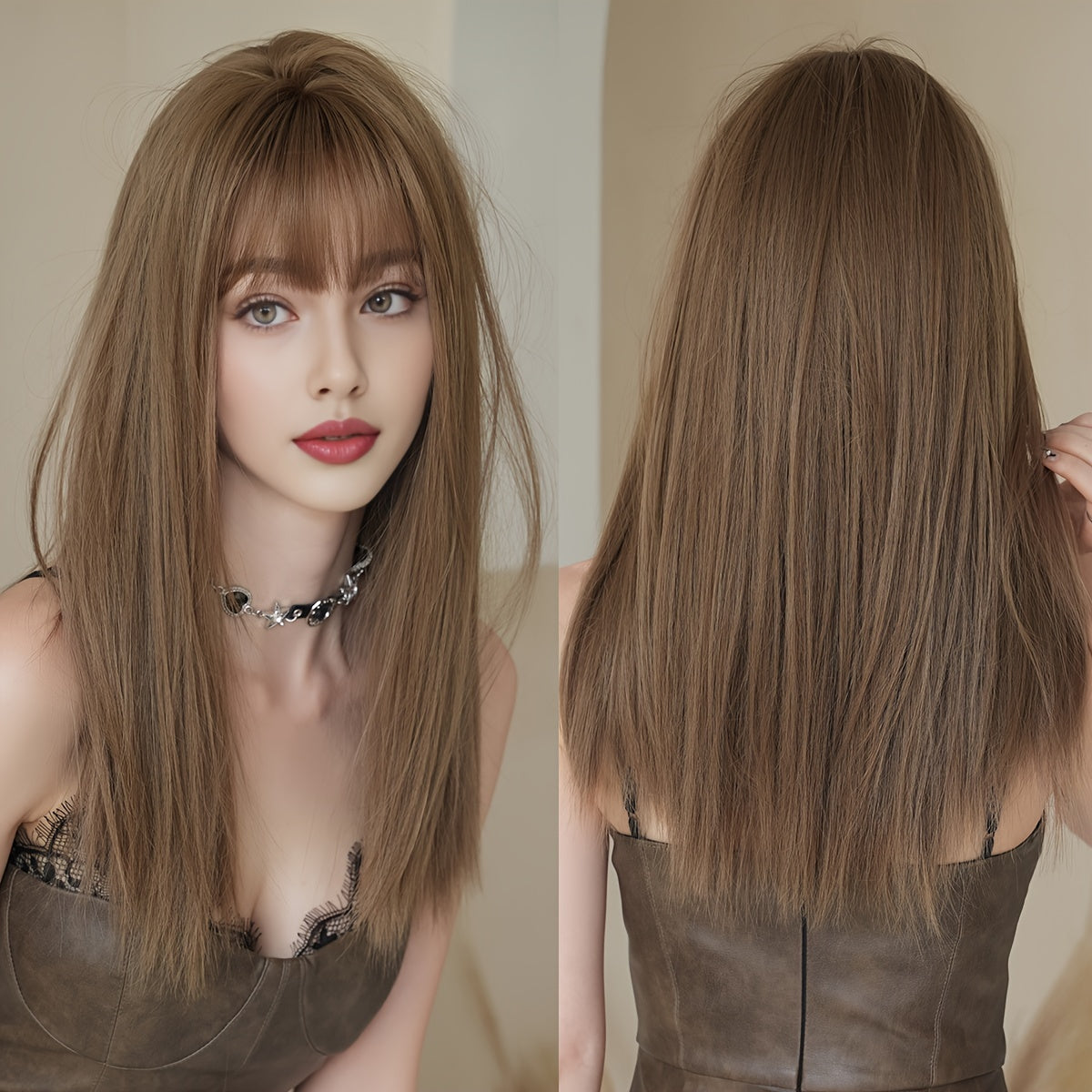 Chic Layered Wig with Bangs-5