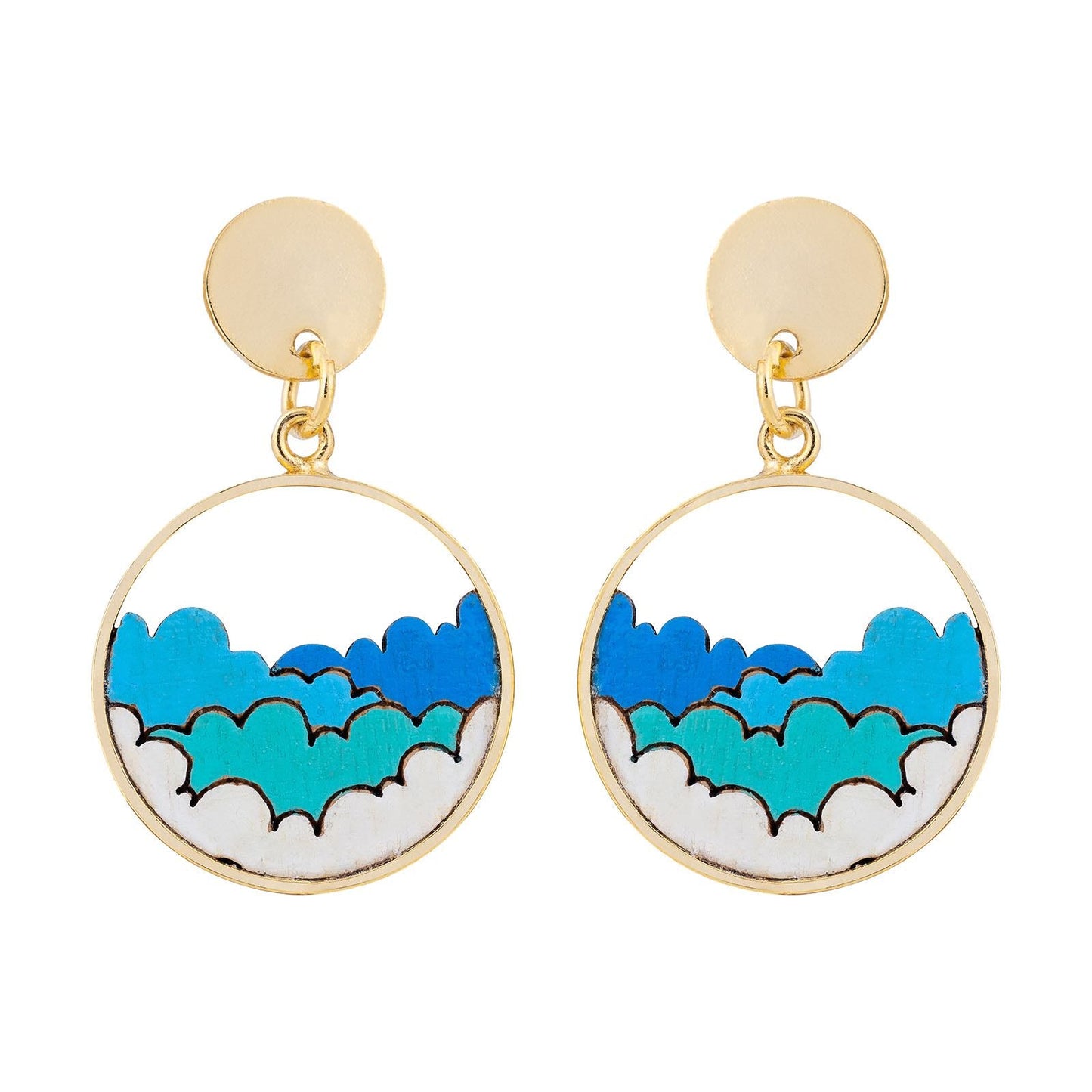 Cloud Eco-friendly Recycled Wood Gold Earrings-0