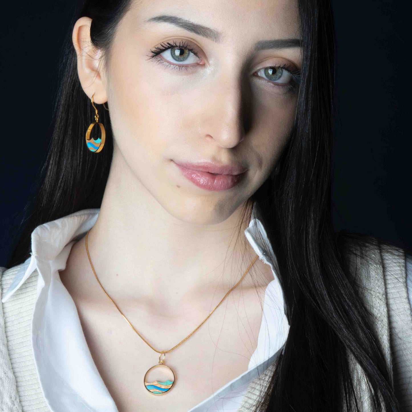 Ocean Recycled Wood Gold Necklace-1