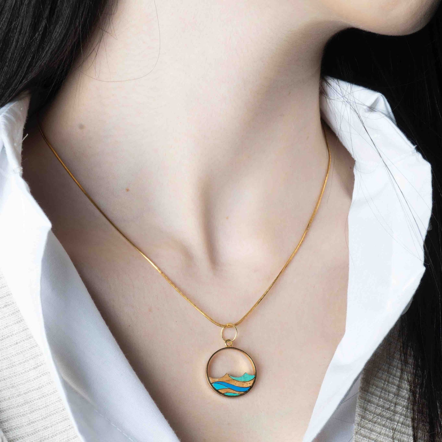 Ocean Recycled Wood Gold Necklace-2