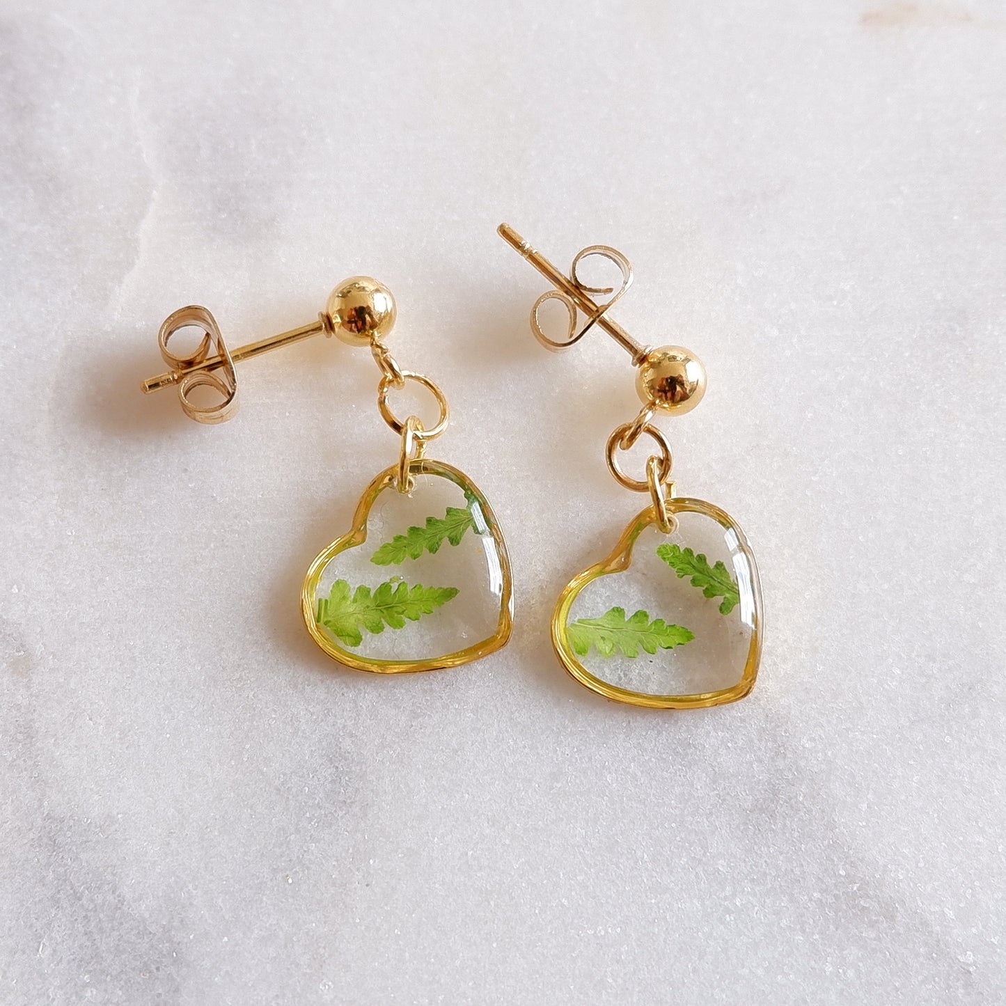 Boucles d’oreilles Flo - feuille de fougères - coeur (petit)