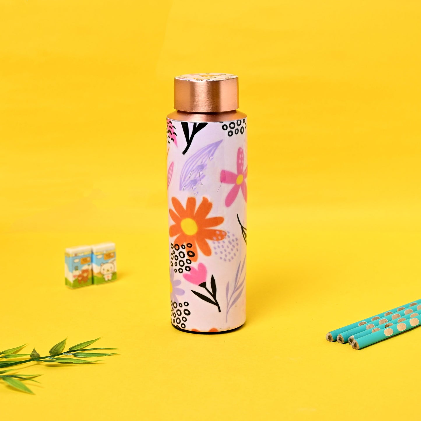 Sama Homes Copper Bottle Beautiful Flowers Printed | 400 ML-1
