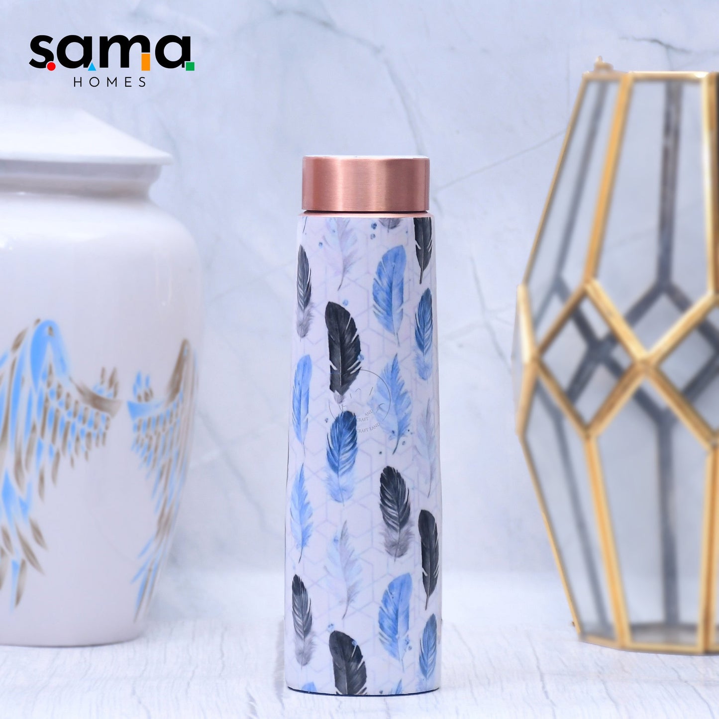 The Spring Leaves Printed Copper Bottle Enamel Leak Proof Capacity 1000 ML-1