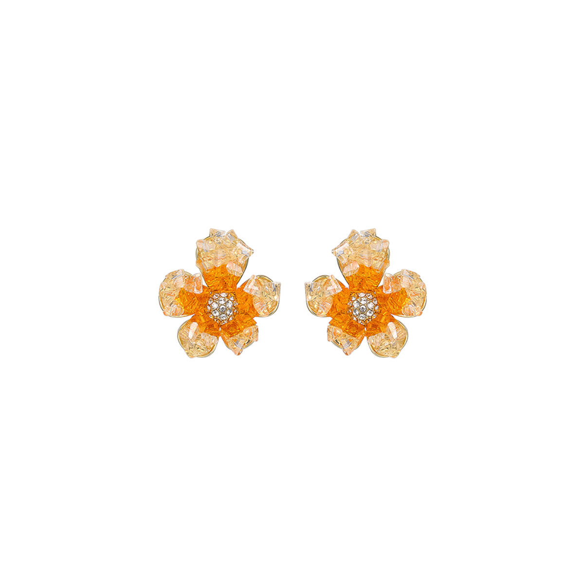 Crystal Iris Flower Stud Orange Earrings-0