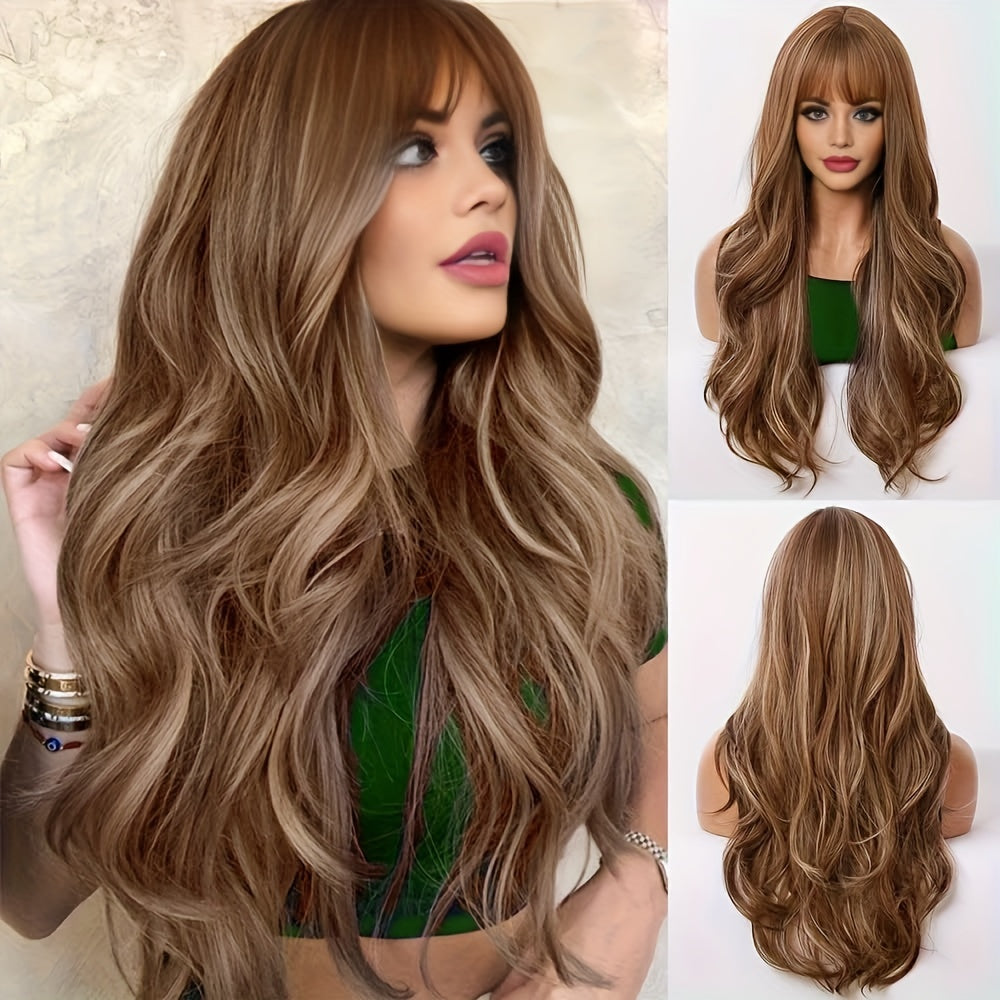 Elegant 26" Brown Wavy Wig-0