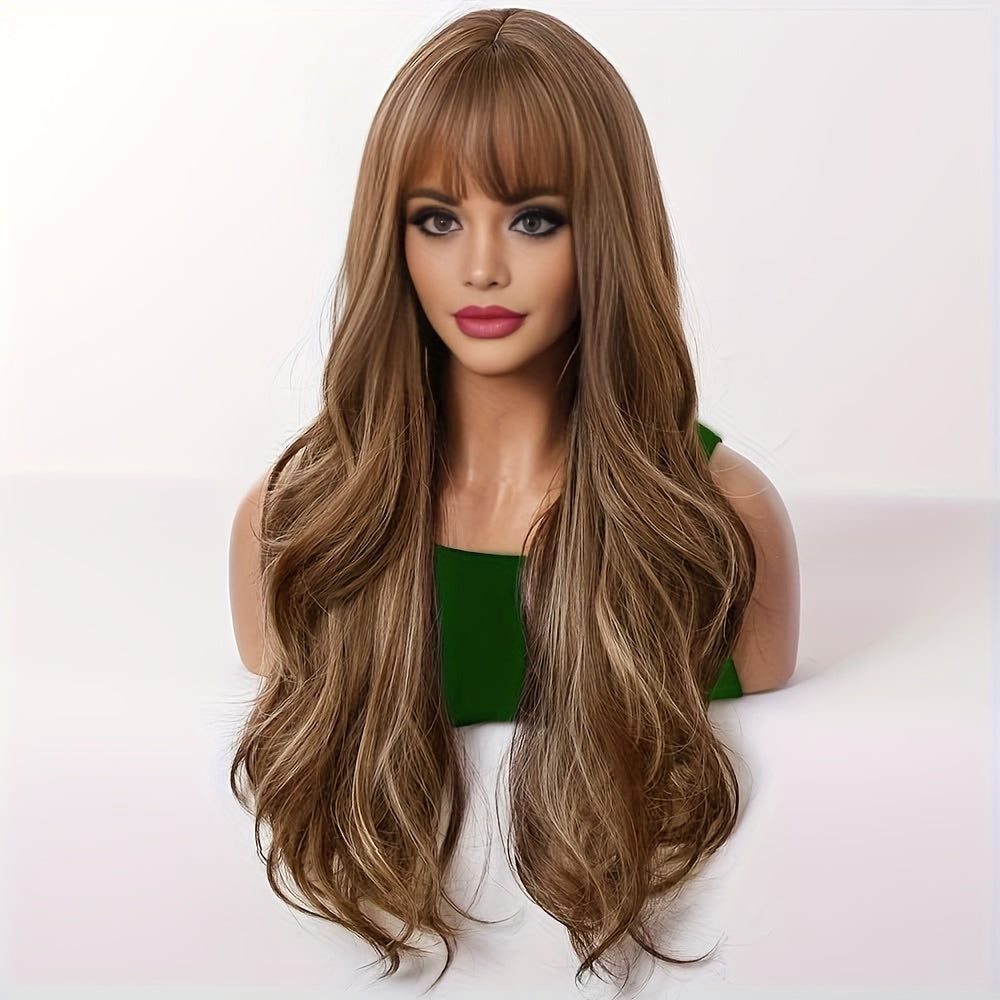 Elegant 26" Brown Wavy Wig-1