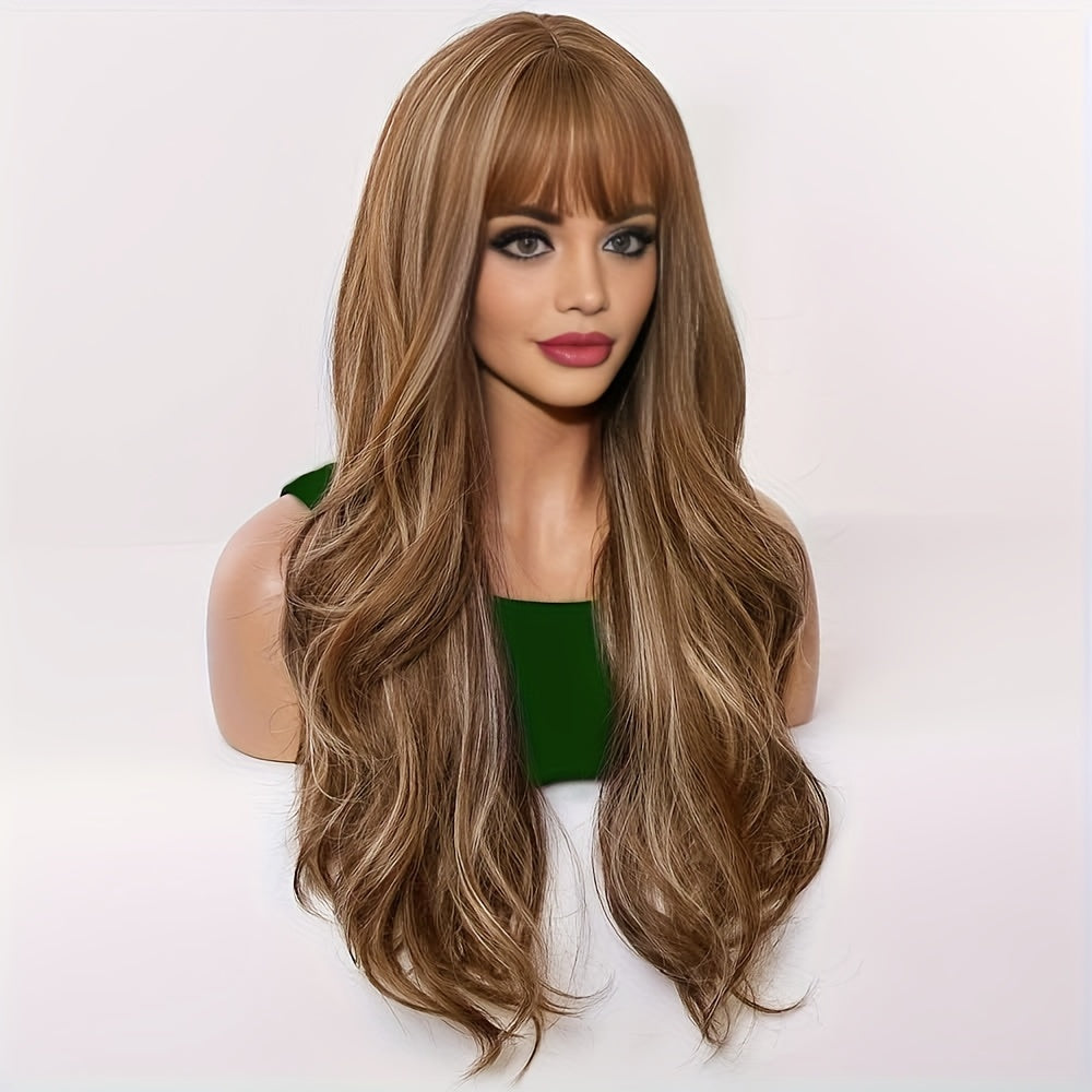 Elegant 26" Brown Wavy Wig-2