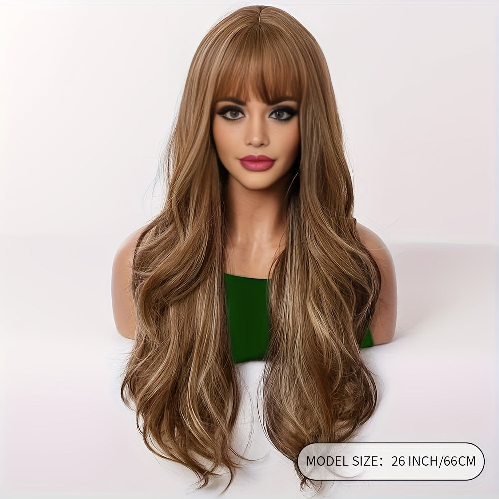 Elegant 26" Brown Wavy Wig-3