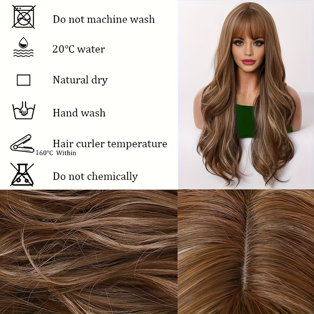 Elegant 26" Brown Wavy Wig-4