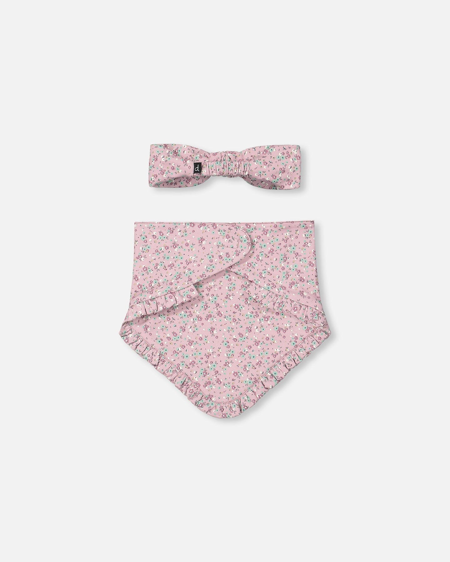 Organic Cotton Headband And Bib Set Mauve Little Flower Print-3