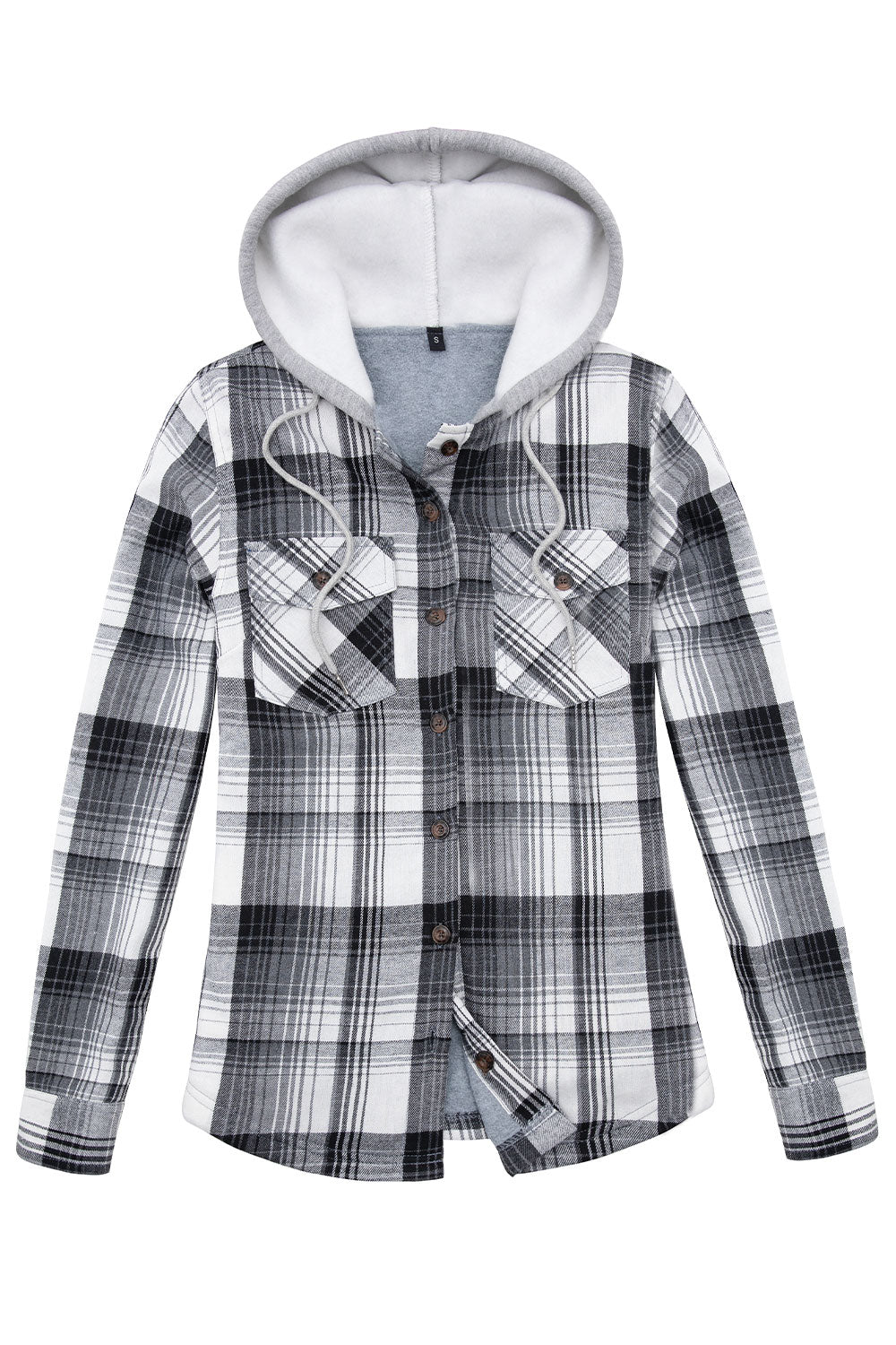 Women's Fleece Lined Flannel Shirt,Button Down Plaid Hooded Jacket-9