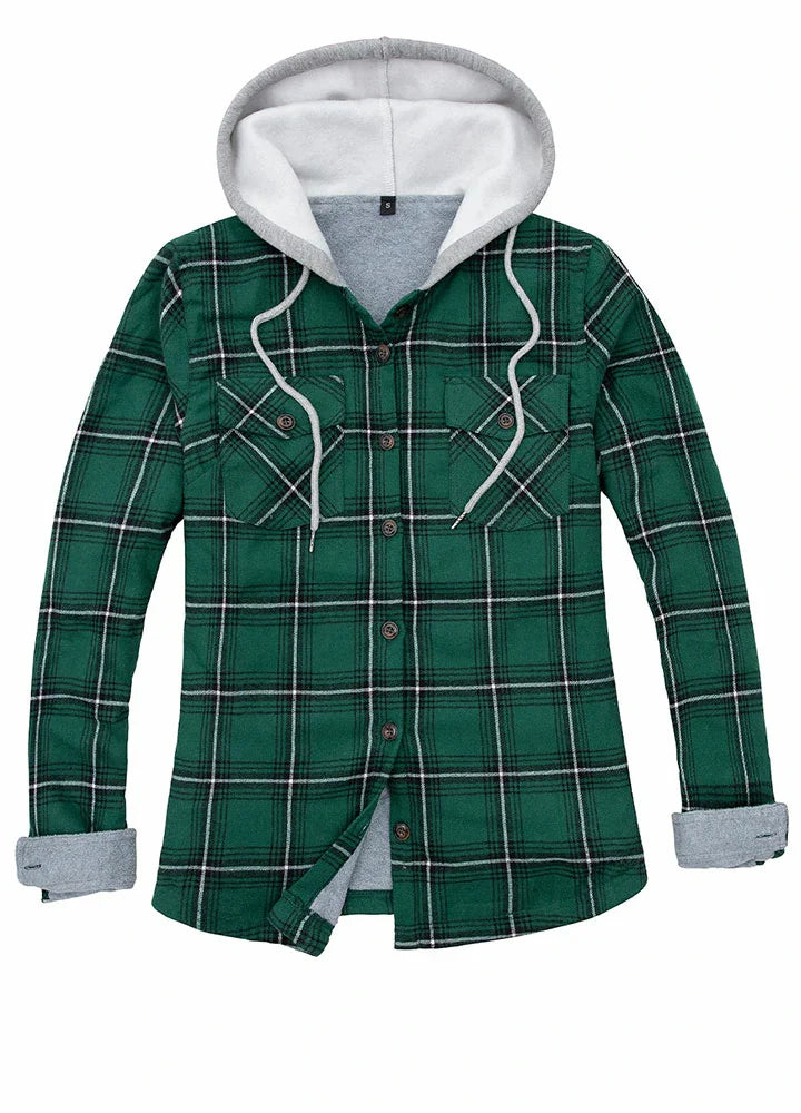 Women's Matching Family Green Fleece Lined Flannel Shirt-5