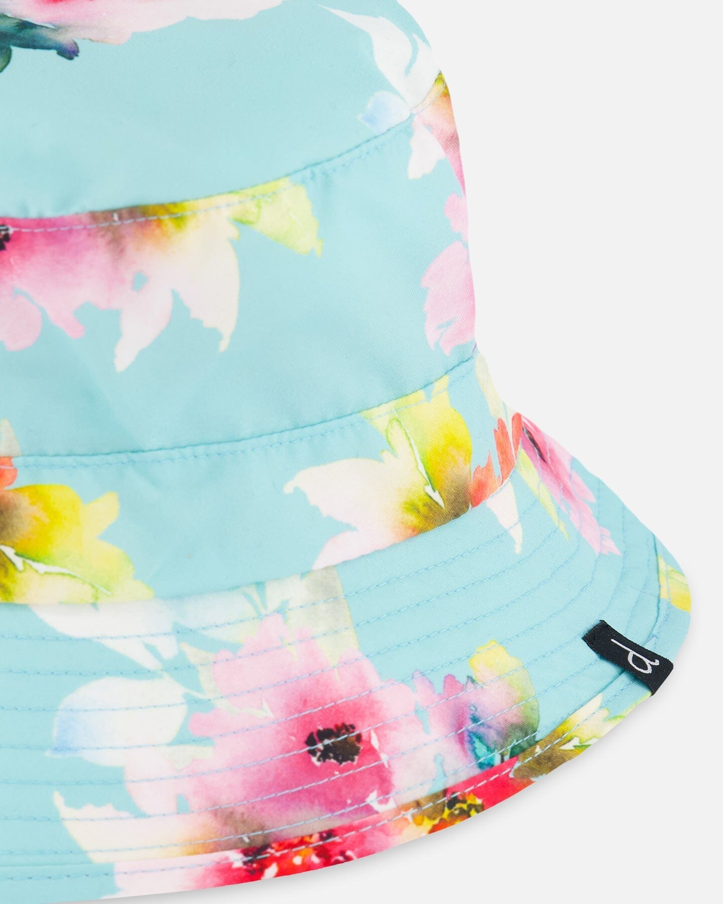 Printed Beach Sun Hat Turquoise And Pink Flowers-4