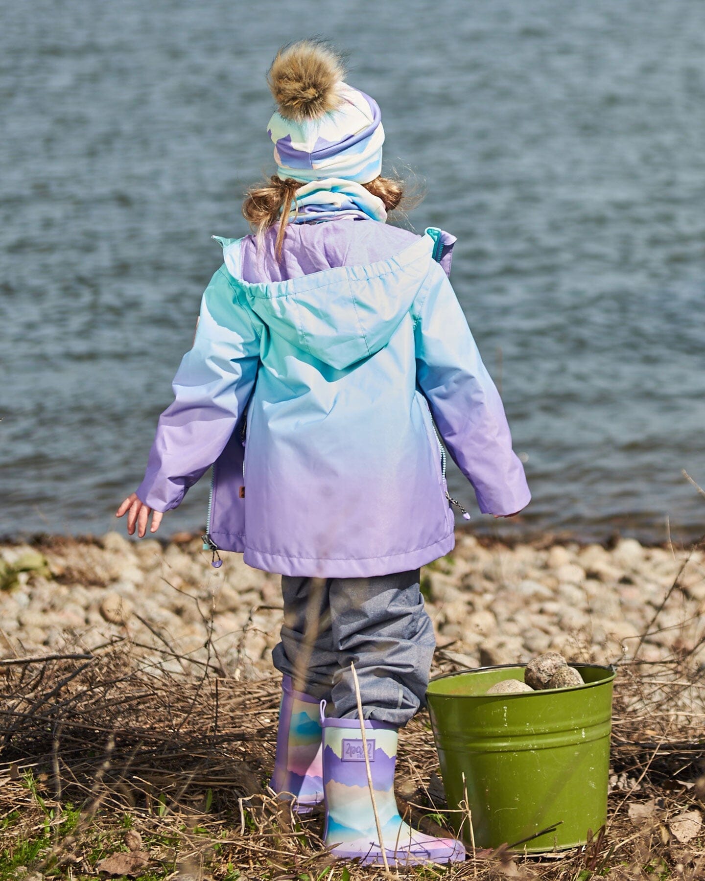 Printed Rain Boots Mauve And Blue, Pink Mountain-3