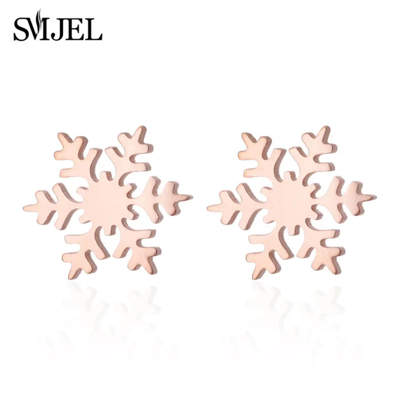 Cute Animal Deer Stud Earrings Stainless Steel Small Snowflake Earring for Women Christmas Jewelry pendientes Gifts