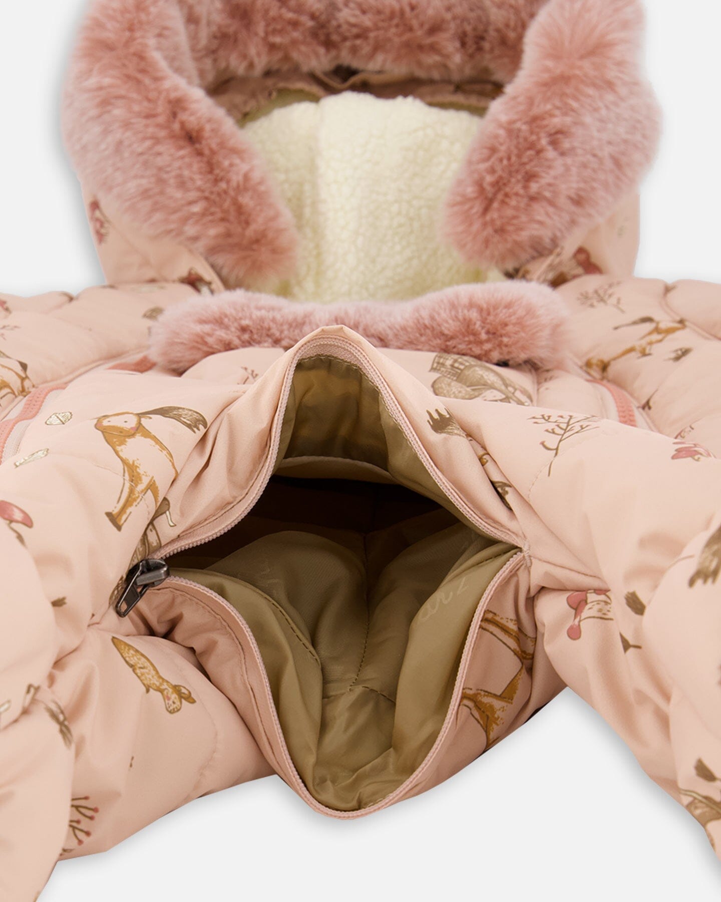 One-Piece Baby Layette Snowsuit Designed For Car Seat Pink Printed Animal-4