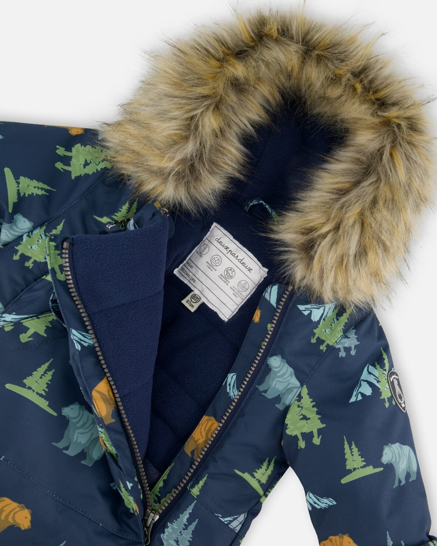 One-Piece Baby Play Snowsuit Designed For Car Seat Navy Animal Print-4