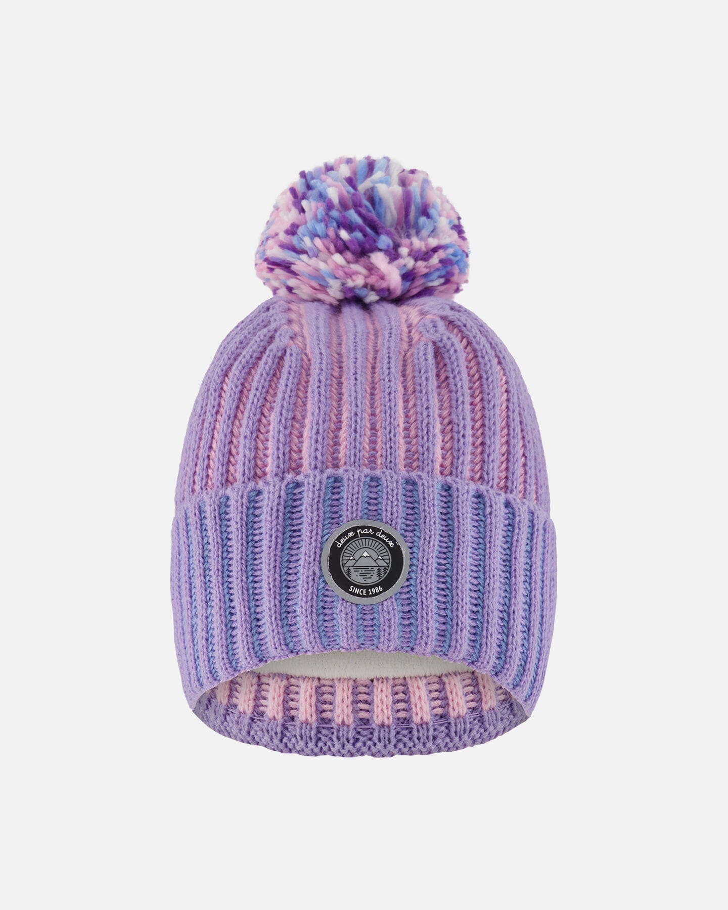 Lined Knit Pompom Hat Blue, Purple And Pink-0