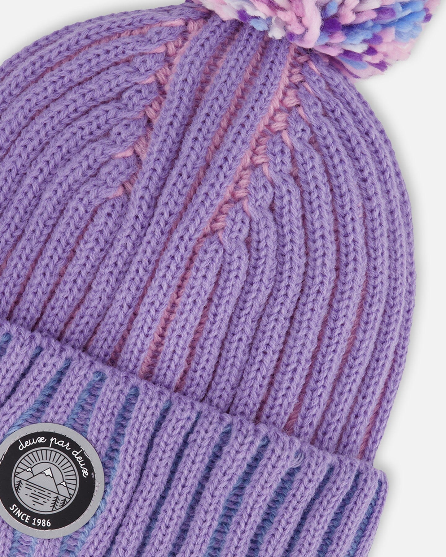 Lined Knit Pompom Hat Blue, Purple And Pink-3