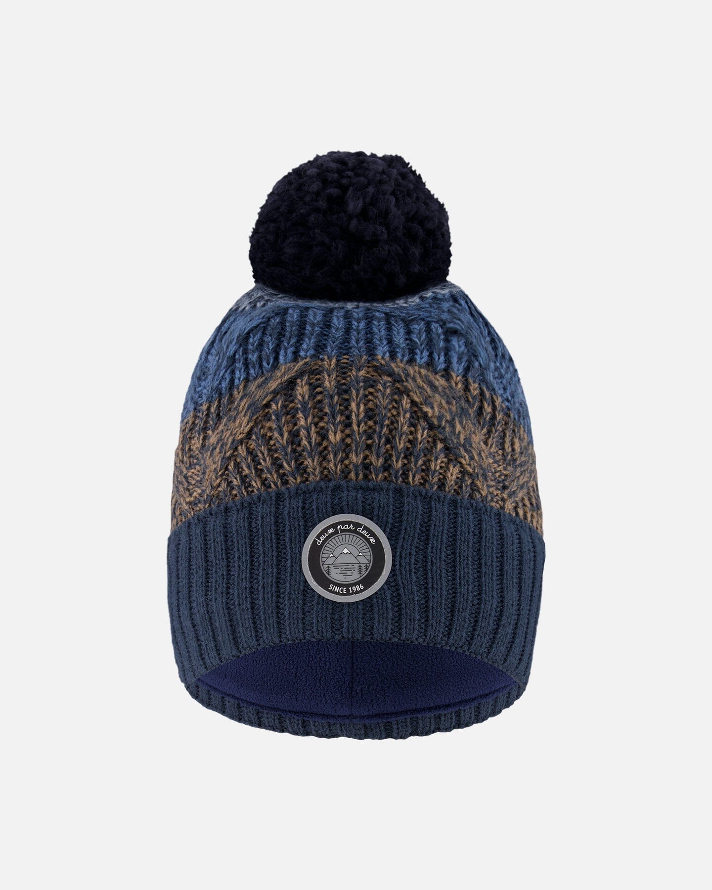 Lined Knit Pompom Hat Taupe And Navy-0