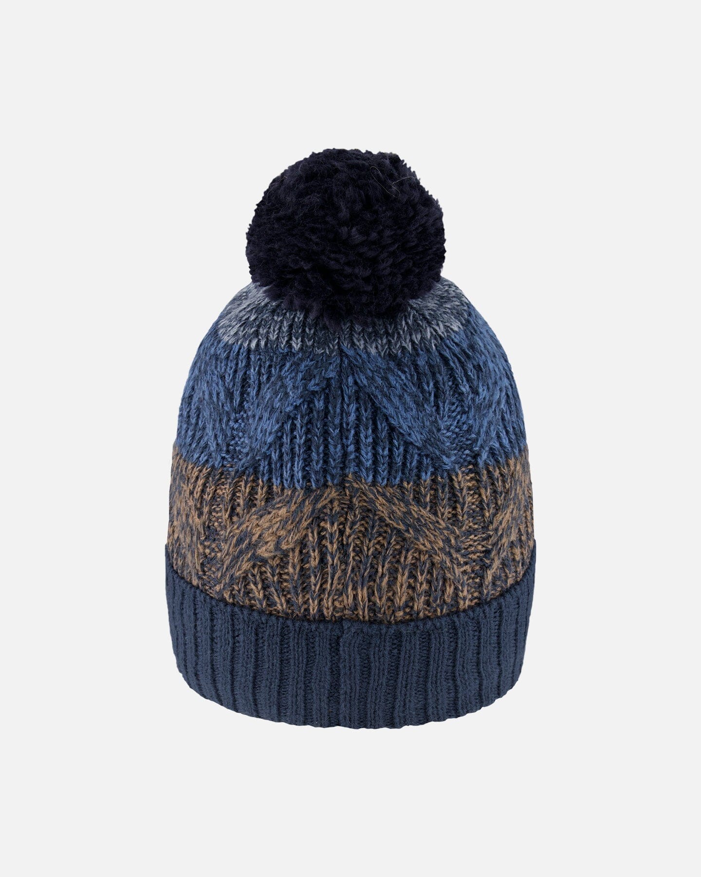 Lined Knit Pompom Hat Taupe And Navy-3