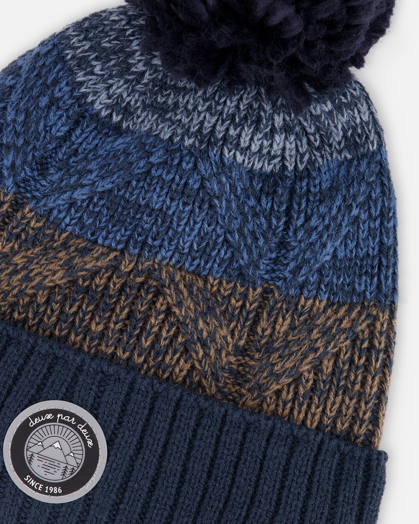 Lined Knit Pompom Hat Taupe And Navy-4