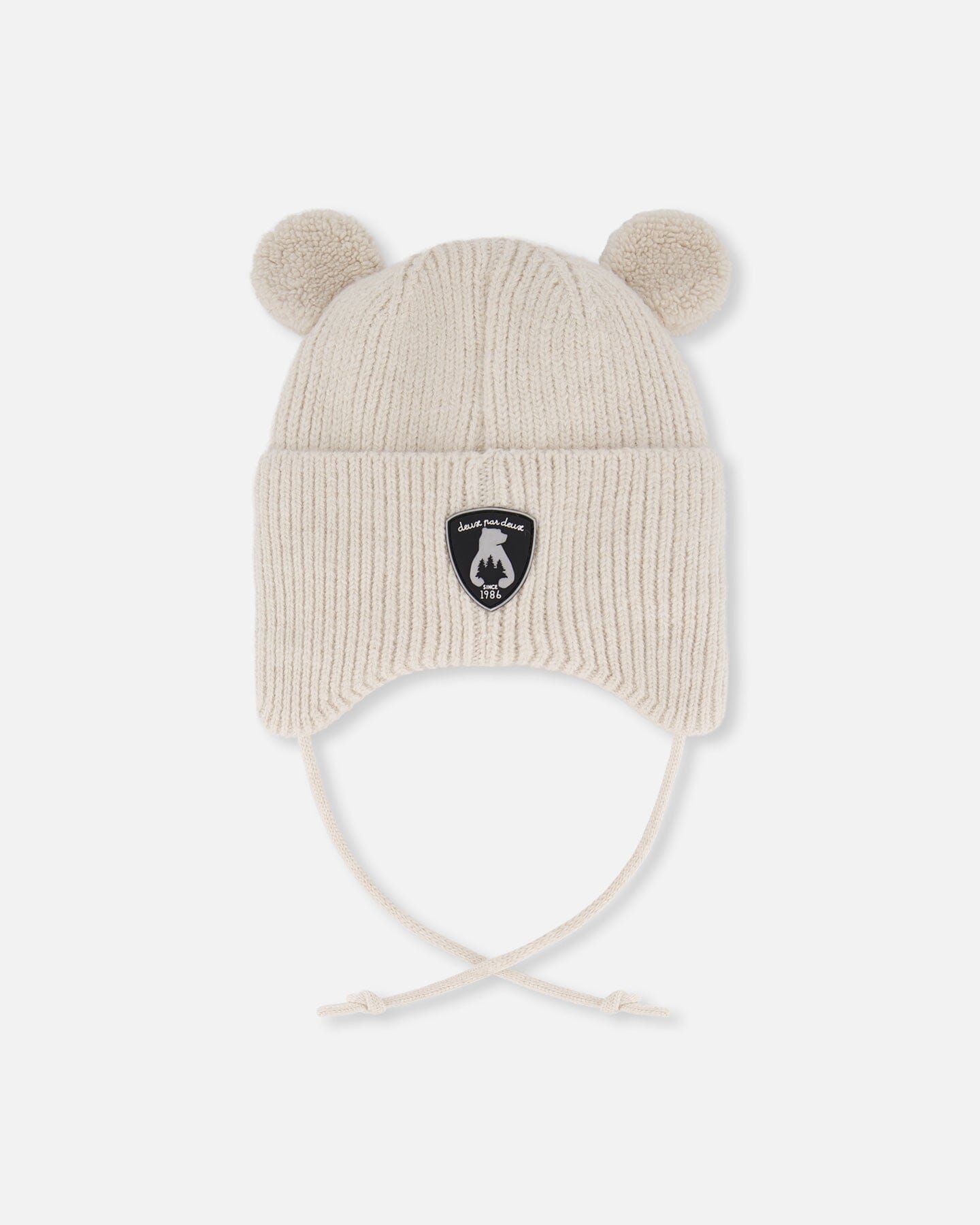 Lined Baby Winter Knit Hat With Ear Flaps Off-White-2