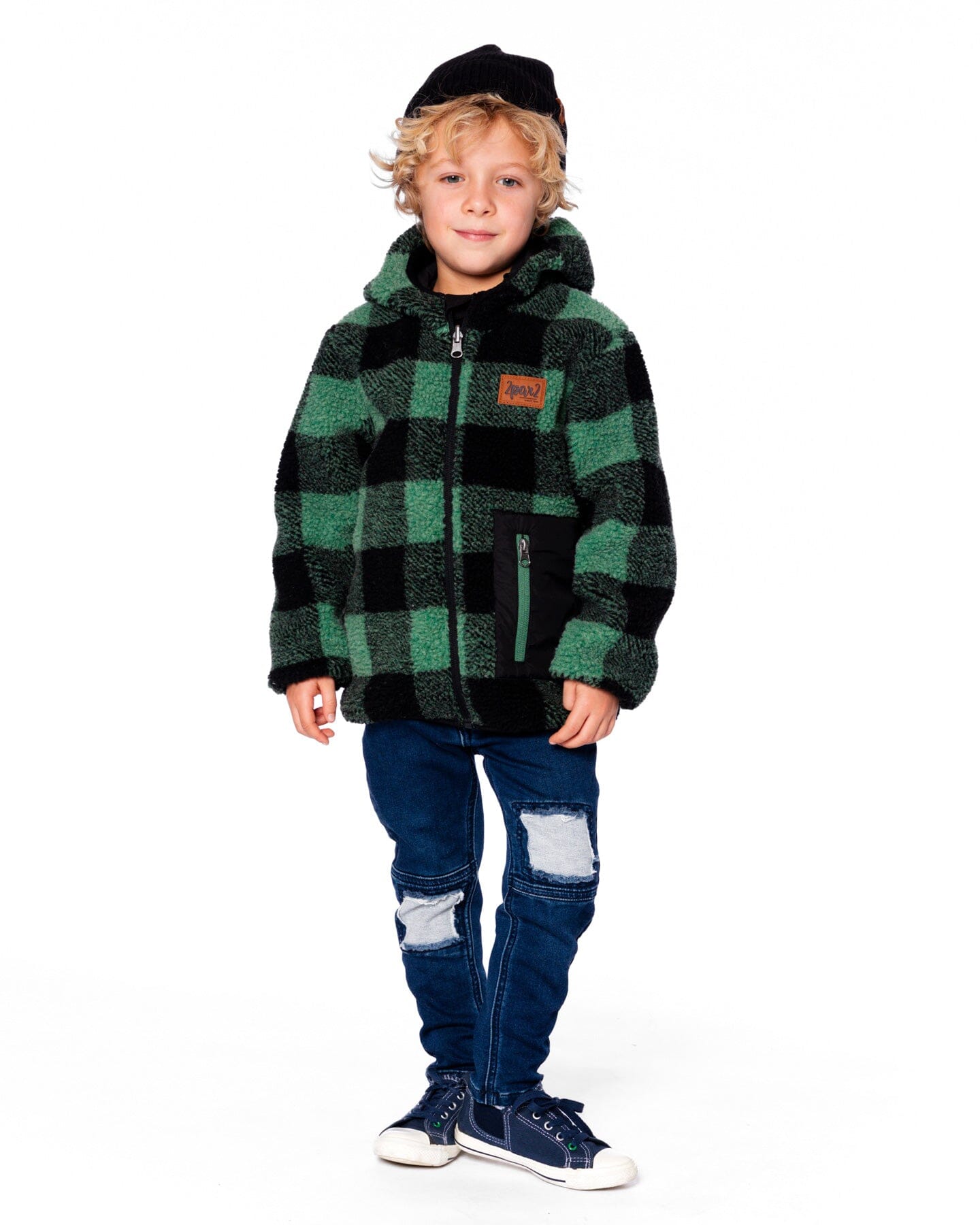 Reversible Mid-Season Sherpa Jacket Teal Plaid-2