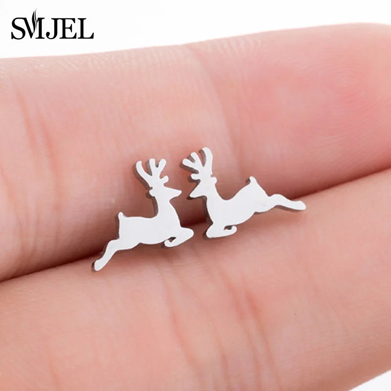 Cute Animal Deer Stud Earrings Stainless Steel Small Snowflake Earring for Women Christmas Jewelry pendientes Gifts
