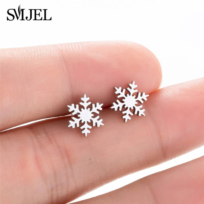 Cute Animal Deer Stud Earrings Stainless Steel Small Snowflake Earring for Women Christmas Jewelry pendientes Gifts