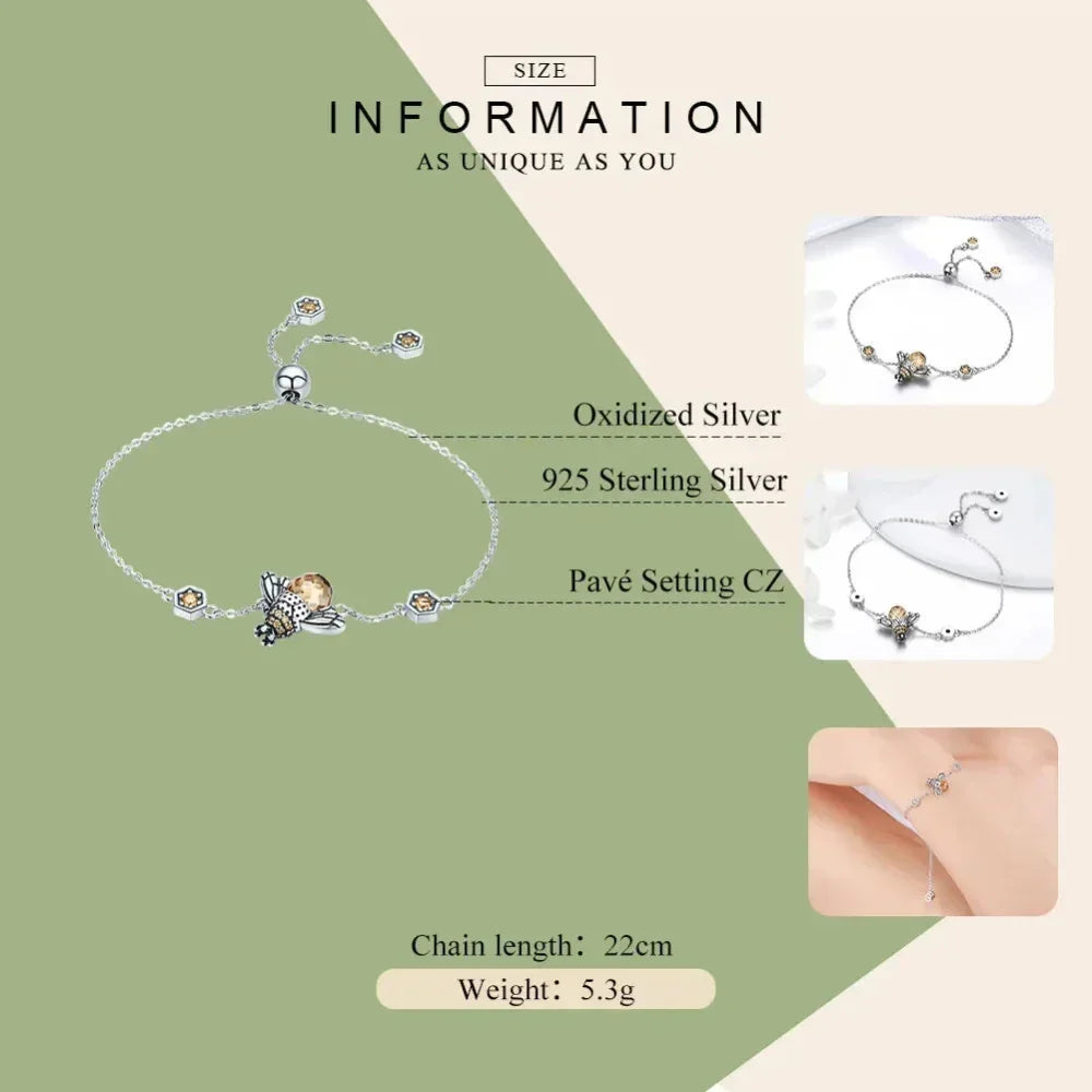 Sterling Silver Dancing Bee Bracelet With Crystal - Women'S Chain Link Bracelet