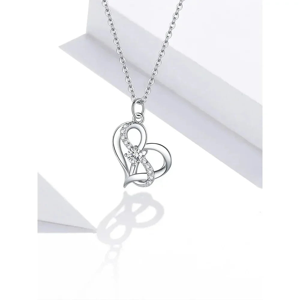 Sterling Silver Forever Love Heart Pendant Necklace With Cubic Zirconia - Women'S Necklace