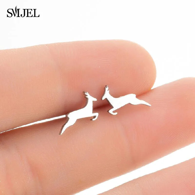 Cute Animal Deer Stud Earrings Stainless Steel Small Snowflake Earring for Women Christmas Jewelry pendientes Gifts