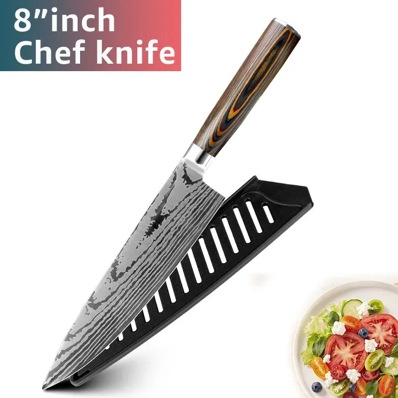 Kitchen knife Set Chef Knives Japanese Utility Paring 7CR17 440C High Carbon Stainless Steel Imitation Damascus Laser Knife