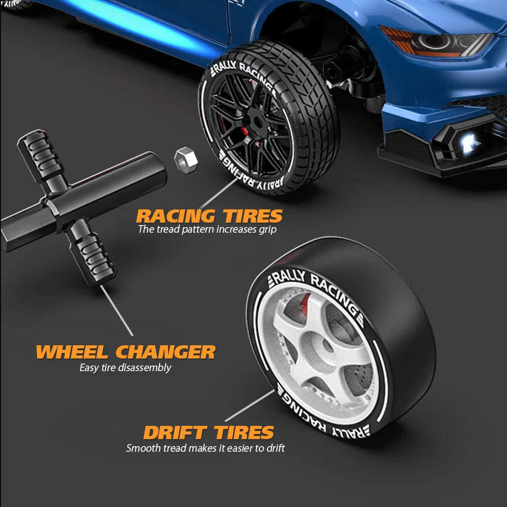High-Speed 1:24 RC Mustang Drift Car with Remote & Replaceable Tires-4