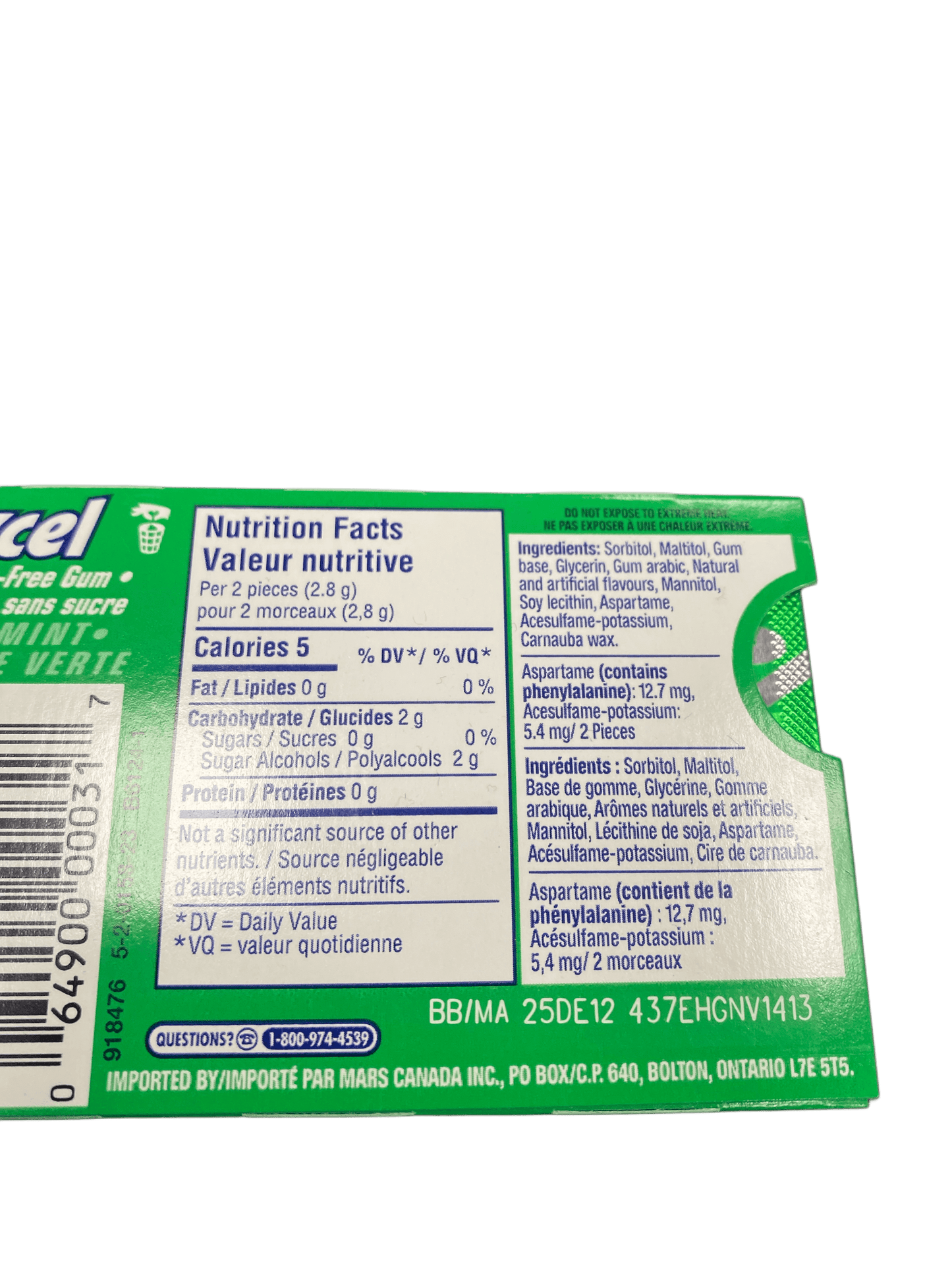 Excel Spearmint Gum 12 Pieces - Canadian Edition